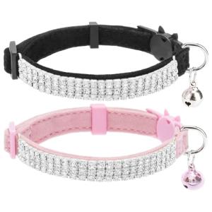Soft Velvet Cat Collars with Bling - 2 Pack