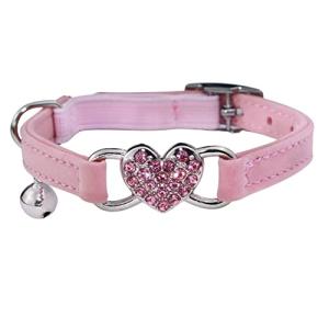 Heart Bling Cat Collar with Safety Belt - Pink