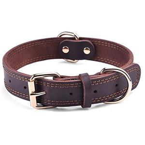 DAIHAQIKO Heavy Duty Leather Dog Collar - Brown