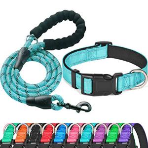 Ladoogo Adjustable Reflective Neoprene Dog Collar and Leash