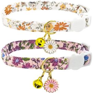Floral Breakaway Cat Collars with Bell & Mouse Toy