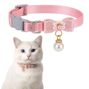 Adjustable Pink Cat Collar with Bowtie and Pendant