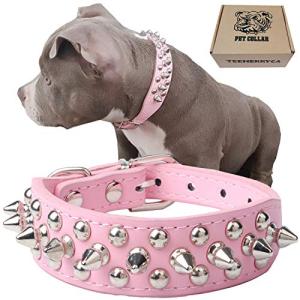 TEEMERRYCA Spiked Leather Dog Collar with Squeak Ball