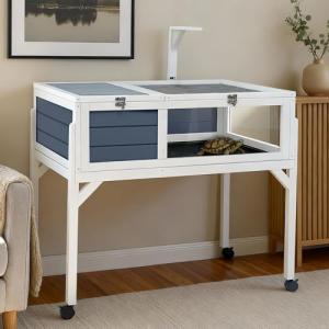 Spacious Wooden Tortoise Habitat with Storage and Light