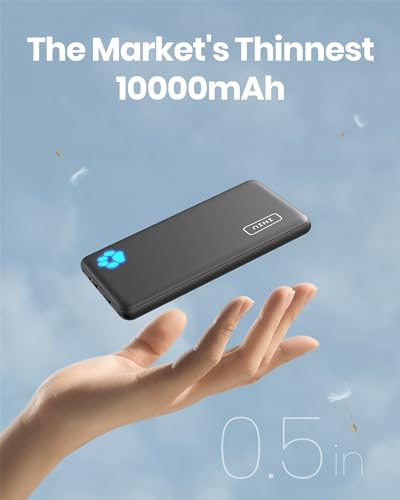 Slim 10000mAh USB C Power Bank with Flashlight