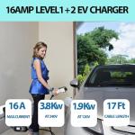 EnergyGenie Adjustable Level 1&2 EV Charger 17ft Cable