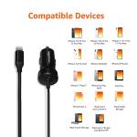 12W Fast Car Charger with Coiled Lightning Cable