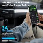 Coiled USB-C Car Charger for iPhone and Samsung
