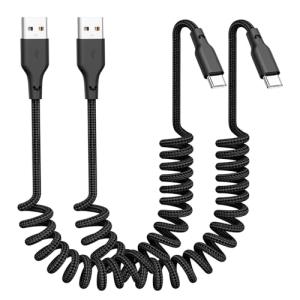 Coiled USB A to C Fast Charge Cable 2-Pack