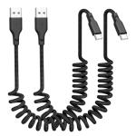 Coiled USB A to C Fast Charge Cable 2-Pack