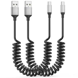 Coiled USB C Charger Cable 2-Pack, Fast Charging