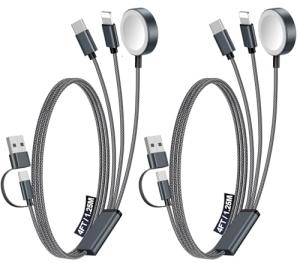 2-Pack Travel Charging Cable for iPhone & Galaxy
