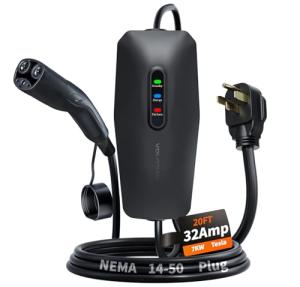 VDLPOWERVP Level 2 Tesla Charger 32Amp, 7KW Electric Vehicle Portable Charger with 20FT Cable, Home EV Charging Station for Tesla Models Y/X/3/S, 240V NEMA 14-50 Plug