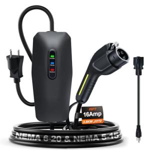 16A Portable EV Charger with Dual NEMA Adapters