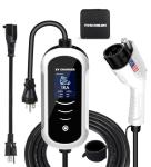 MACARLON 16A Level 1 & 2 EV Charger - 120V-240V Fast Charging, 25ft Cable, Portable J1772 Charger, NEMA 6-20/5-15 Adapter, Adjustable Current, Scheduled Charging, American Flag Design (Silver)