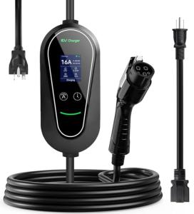 Siwerg Level 1&2 EV Charger, 16 Amp 110V-240V, Portable Electric Vehicle Charger with 25ft Cable, J1772 Connector Compatible with All PHEV/EV, NEMA 6-20 Plug & NEMA 5-15 Adapter