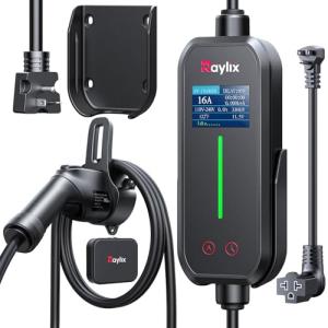 Raylix 16A Level 1&2 EV Charger with Holder, 110V-240V J1772 Charger with 21ft Cable [Adjustable Current &Delay Charging] EV Charger Level 1 with Wall Mount for All SAE J1772, Nema 6-20 & Nema 5-15