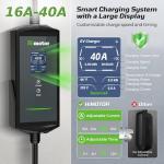 Tesla Charger 40Amp 9.6KW, Portable Level 2 EV Charger Adjustable Current with 2.4" LCD 25FT Cable, 110V-240V, NEMA 14-50 & 5-15 Plug, Compatible with Tesla Models 3/Y/S/X and J1772 Electric Cars
