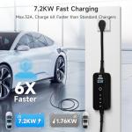 Portable 7.2kW Level 2 EV Charger with Adapters