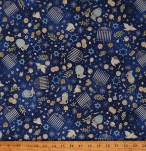 Robert Kaufman Blue Hanukkah Cotton Fabric by the Yard