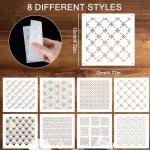 8-Piece Reusable Sashiko Stencil Set for Quilting