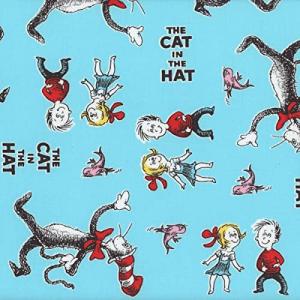 Dr Seuss Cat in the Hat Aqua Fabric 4 Characters