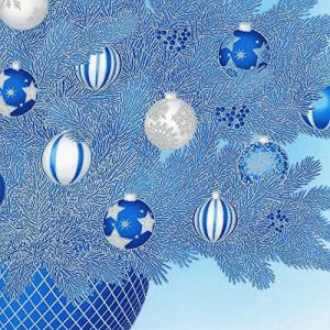 Christmas Tree Panel in Blue by Robert Kaufman