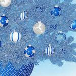 Christmas Tree Panel in Blue by Robert Kaufman