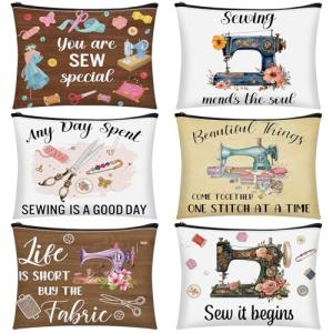 6 Pcs Sewing Themed Makeup Bags for Quilters