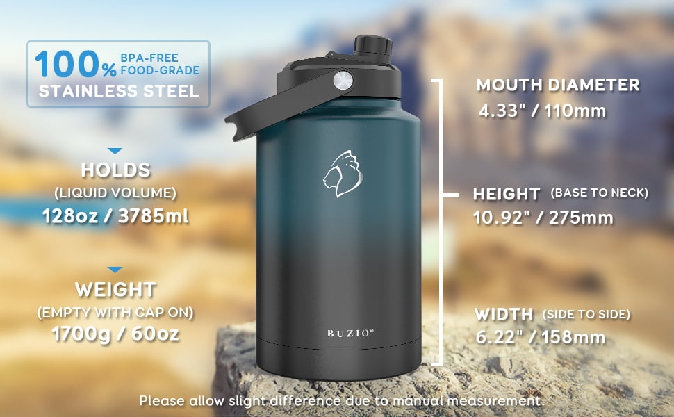 Buzio 1-Gallon Insulated Water Bottle for Hiking