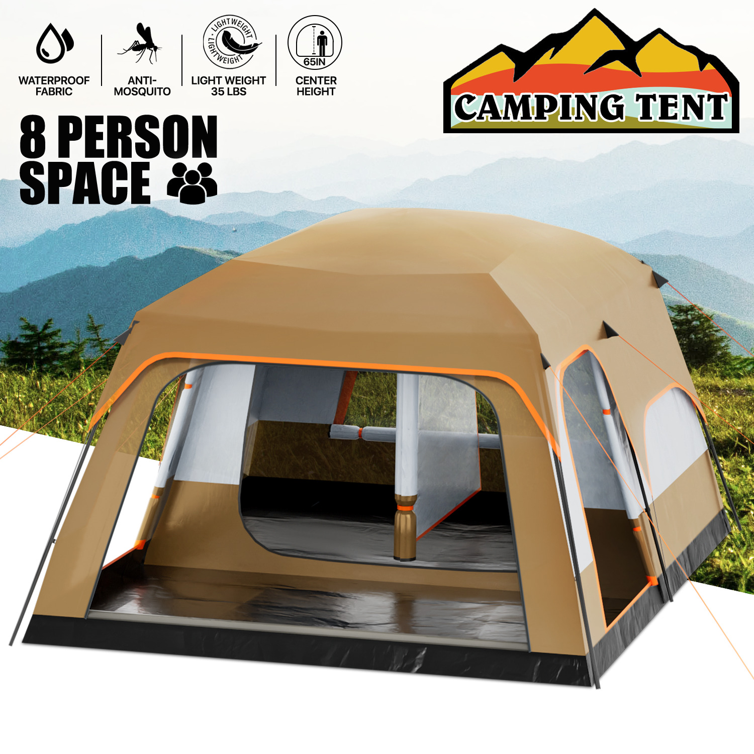 Family Camping Hiking Tent: 5-8 Person Instant Cabin