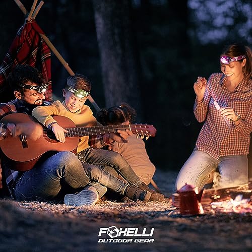 Foxelli LED Hiking Headlamp - White/Red Light, Waterproof