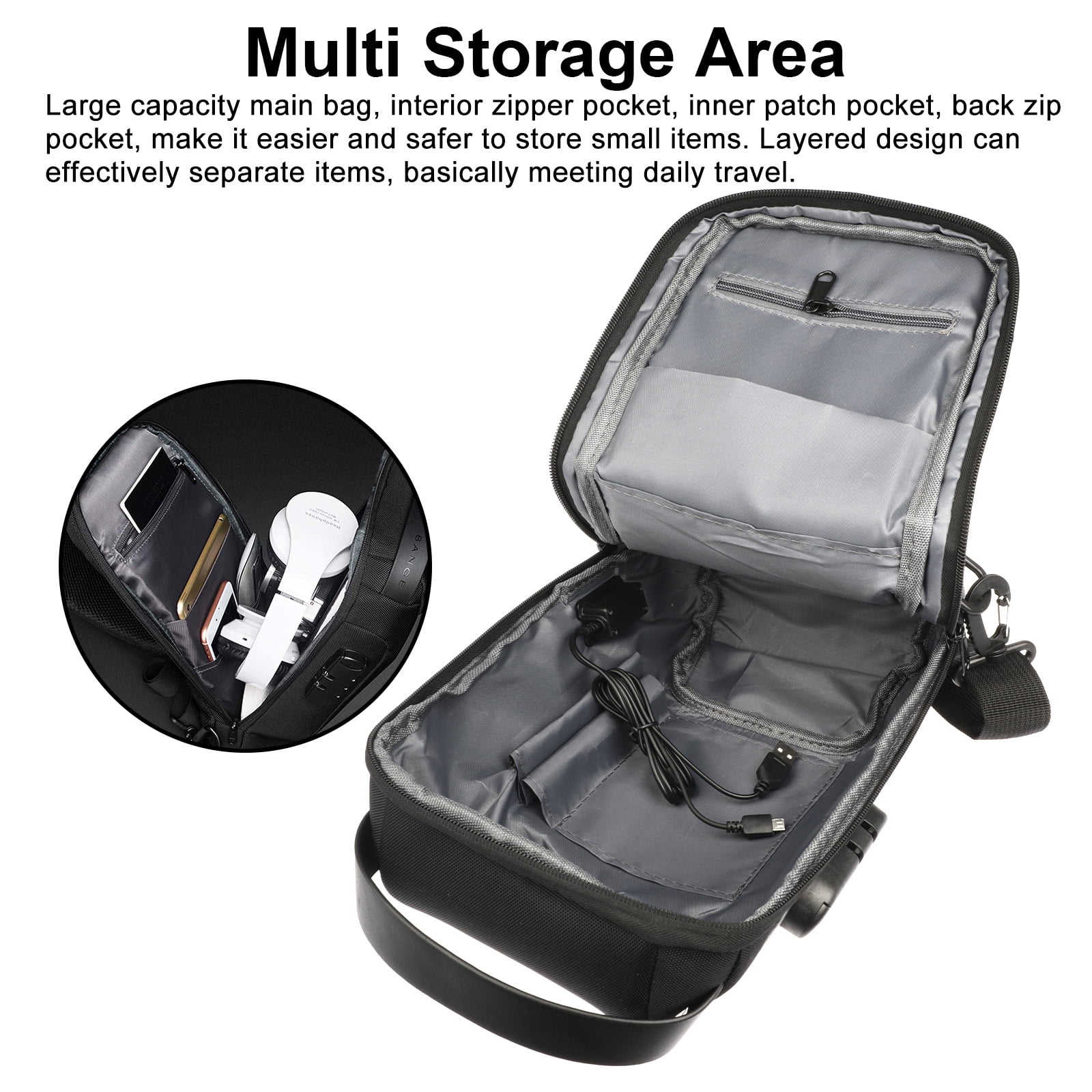 Waterproof Hiking Sling Bag with USB Charging Port