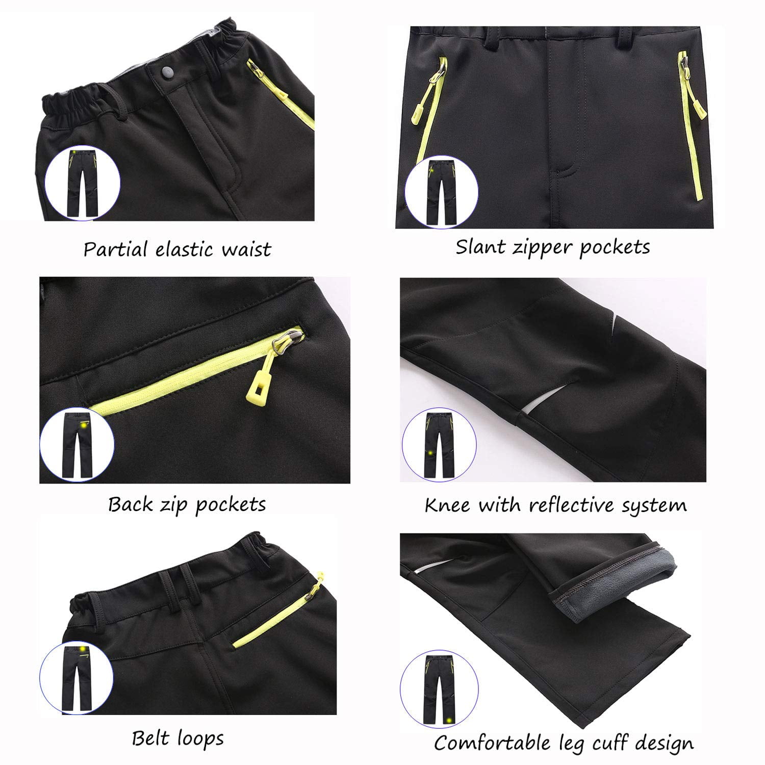 LANBAOSI Kid Hiking Pants Outdoor Waterproof Fleece Lined