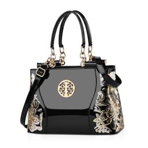 Nicole & Doris Black Patent Leather Hobo Tote