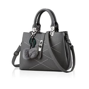 Nicole & Doris Elegant Grey Handbag with Pom Poms