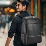 Luxury Leather Laptop Backpack for Men, Black