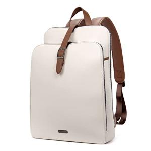 CLUCI Women's Leather Vintage Laptop Backpack - Beige/Brown