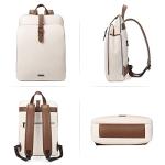 CLUCI Women's Leather Vintage Laptop Backpack - Beige/Brown