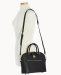 Saffiano Domed Zip Satchel Crossbody Bag - Black