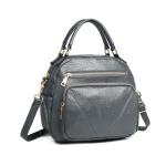 Miss Lulu Elegant Grey Leather Shoulder Handbag