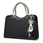 DIRRONA Women’s Quilted Black Handbag with Pearl Charm