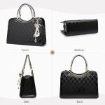 DIRRONA Women’s Quilted Black Handbag with Pearl Charm