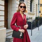 DIRRONA Women’s Quilted Black Handbag with Pearl Charm