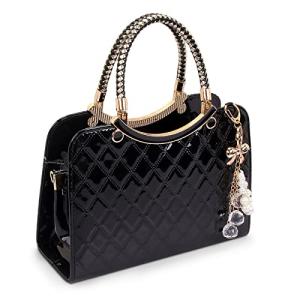 DIRRONA Women’s Quilted Black Handbag with Pearl Charm