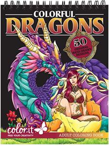 Colorful Dragons Adult Coloring Book - 50 Designs