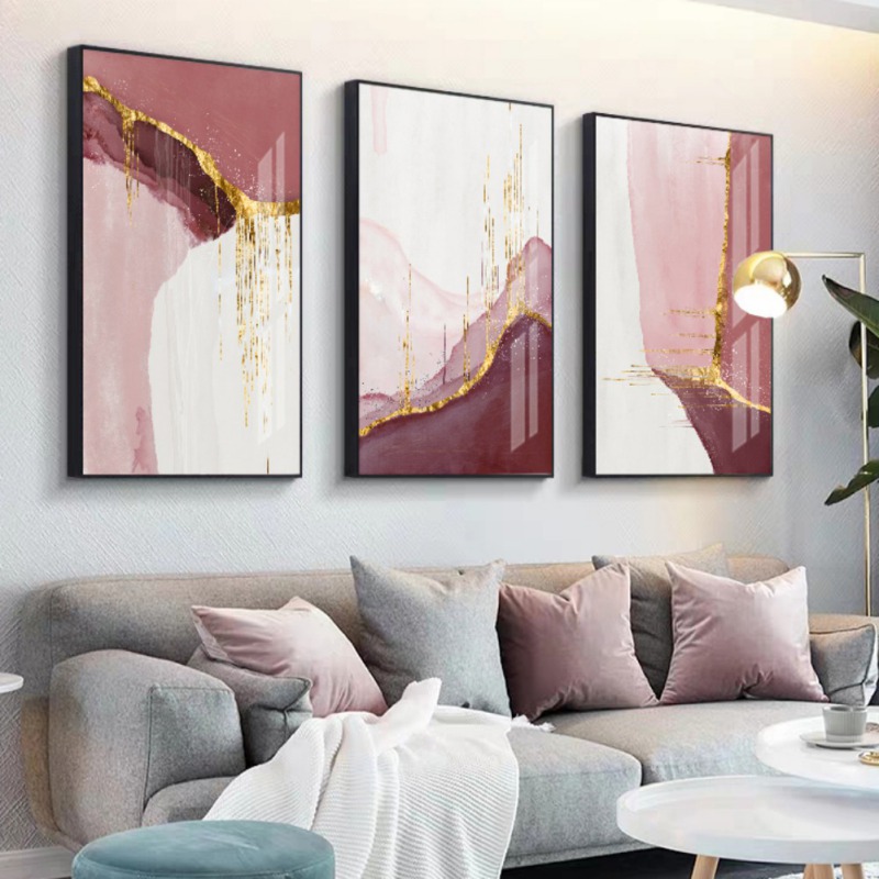 Modern Pink and Gold Abstract Wall Art Set