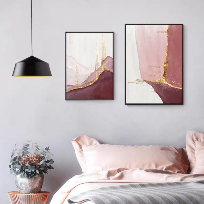 Modern Pink and Gold Abstract Wall Art Set