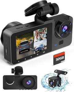 4K Triple Dash Cam for Cars with 32GB Card