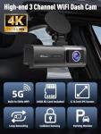 5G WiFi 3-Channel Dash Cam with 64GB Card